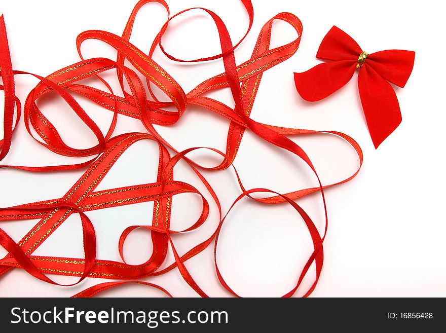 Background with bright red ribbons on white - horizontal