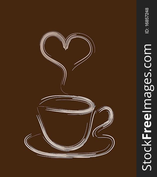 Cup of coffee on a dark brown background
