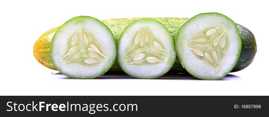 Green cucumber isolated on white background.