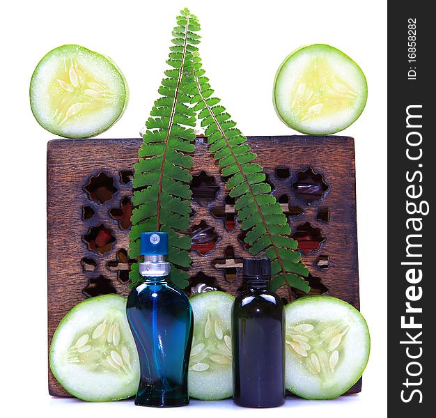 Concept pic of cucumber spa on white background. Concept pic of cucumber spa on white background.