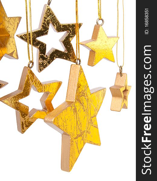 Golden Christmas stars, isolated on white background