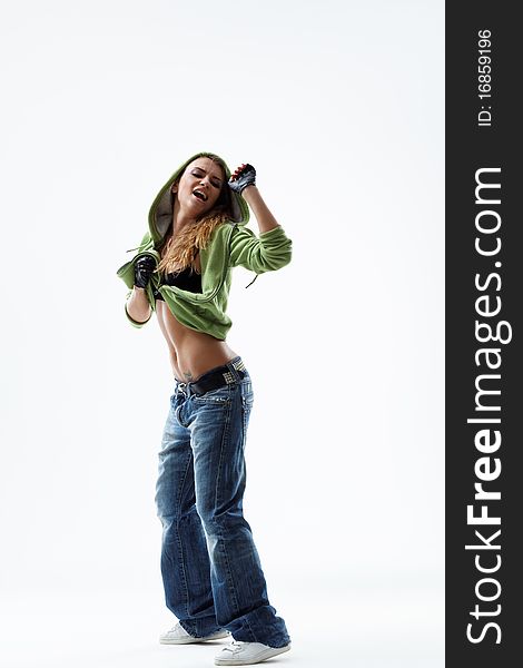 Modern style dancer posing on studio background. Modern style dancer posing on studio background