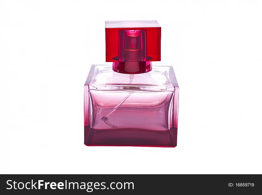 Pink perfume bottle isolated on white