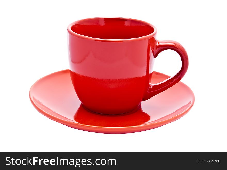 An empty red cup isolated on white