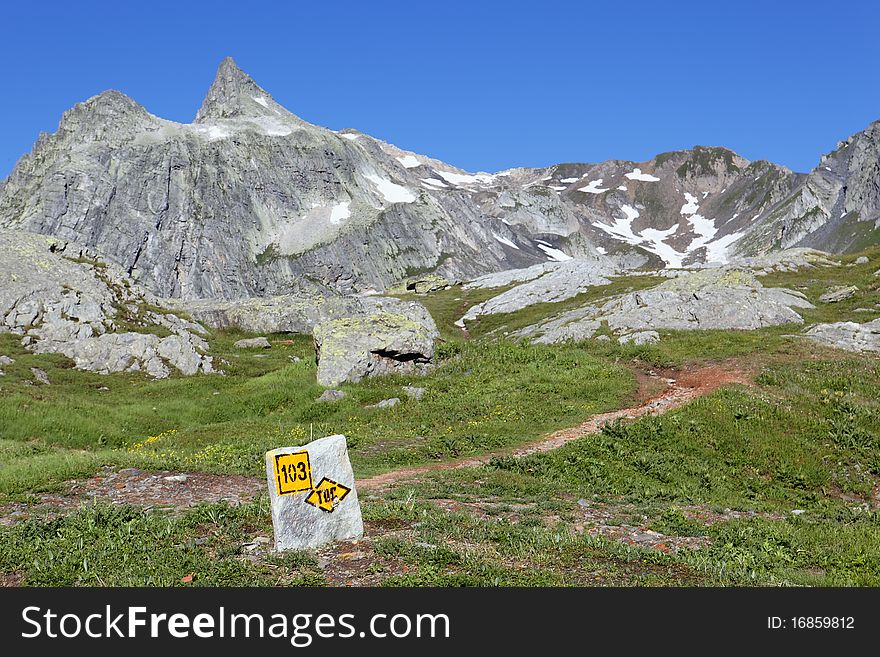 Summit and trail in french mountain. Summit and trail in french mountain