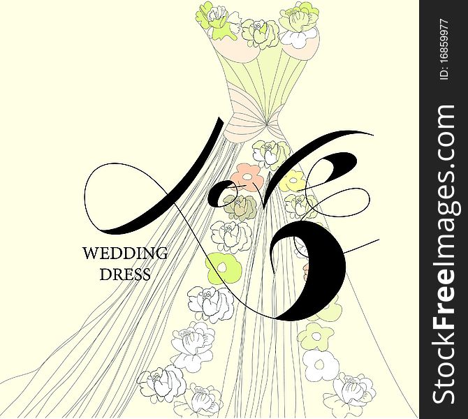 Wedding dress. Universal template for greeting card, web page, background