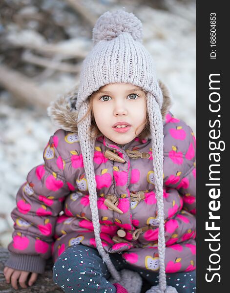 Little Girl On Winter Beach