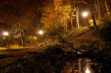 Pond In Autumn Park At Night Royalty Free Stock Image Pond In Autumn Park At Night Royalty Free Stock Image