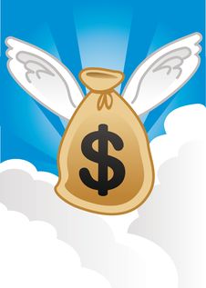 Bag Of Money / Dollars With Wings Stock Photo