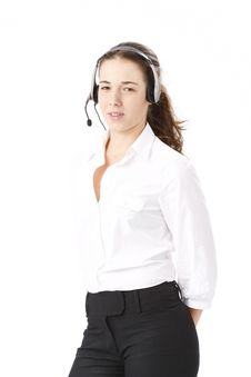 Young Beautiful Business Woman Using Head Phone Stock Photos Young Beautiful Business Woman Using Head Phone Stock Photos