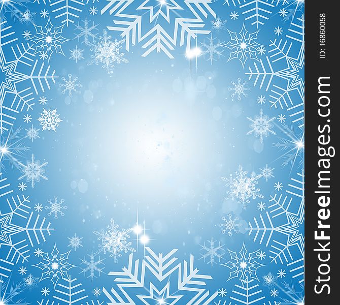 Abstract snowflakes background on blue