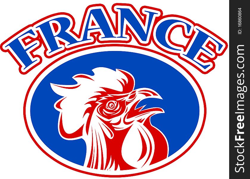 Illustration of a french mascot rooster cockerel set inside rugby ball shape with words france. Illustration of a french mascot rooster cockerel set inside rugby ball shape with words france