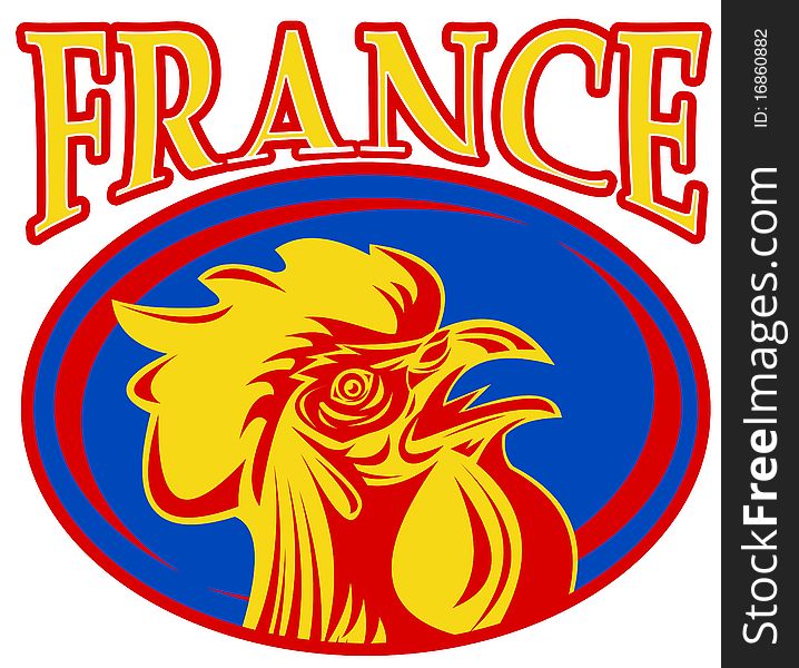 Illustration of a french sport sporting mascot rooster cockerel set inside rugby ball shape with words france. Illustration of a french sport sporting mascot rooster cockerel set inside rugby ball shape with words france