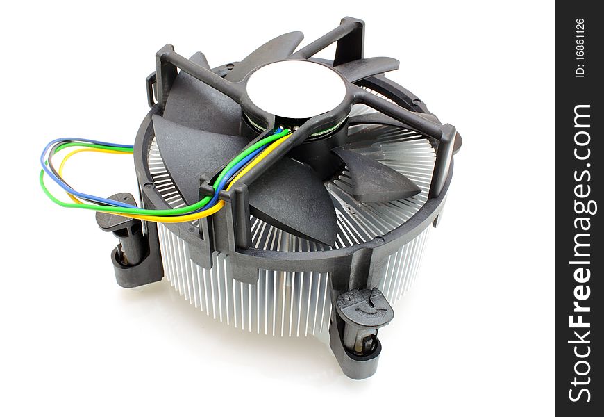 Fan on the white background. The fan of the processor with a wire for a food. Fan on the white background. The fan of the processor with a wire for a food