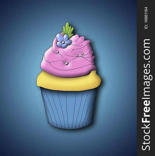 Cupcake drawing painted digitally on blue background. Cupcake drawing painted digitally on blue background.