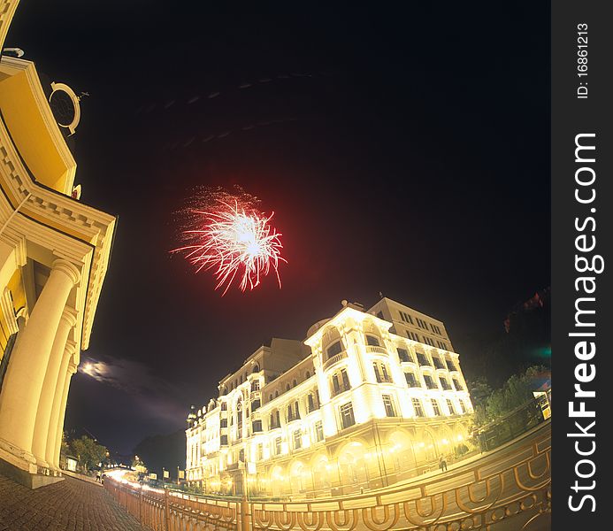 An Independence Day fireworks in Podil, Kyiv, Ukraine. An Independence Day fireworks in Podil, Kyiv, Ukraine.