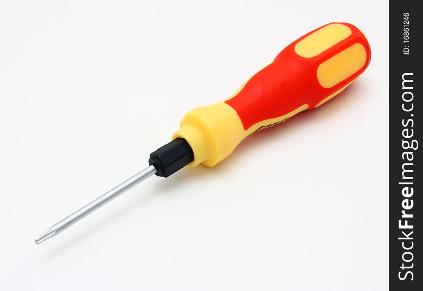 Set of screw-drivers with the orange handle on a white background