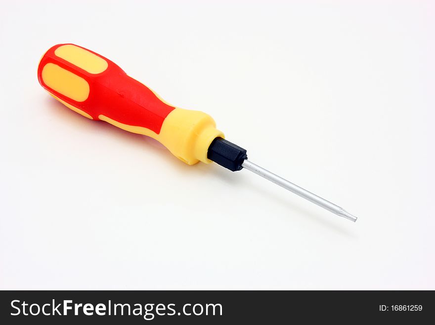 Set of screw-drivers with the orange handle on a white background