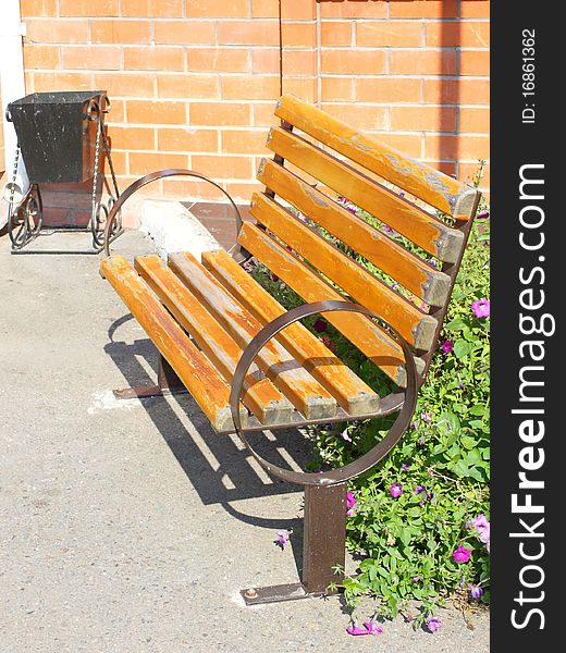 Wooden park bench in the garden