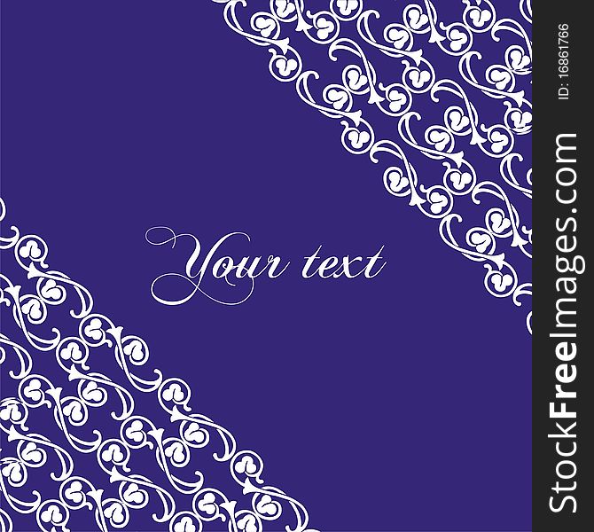 Violet postcard with tracery corners.