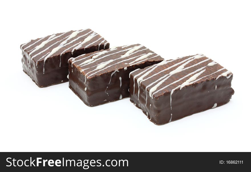 Close up of chocolate wafers on white background, with clipping path