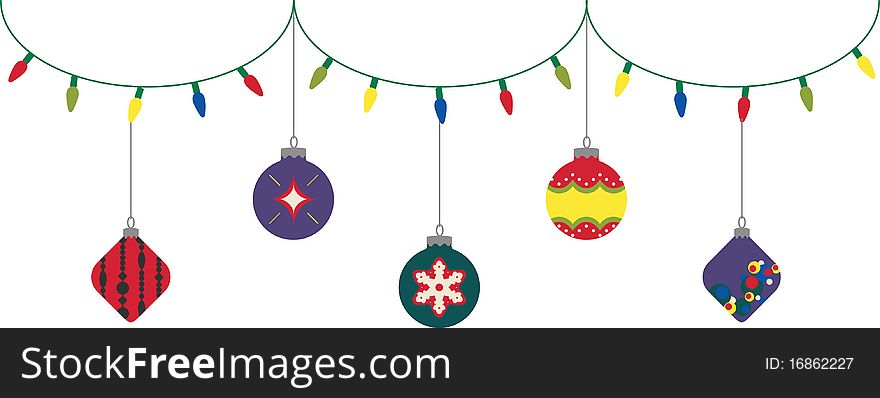 Vector illustration: Christmas Lighting and Decorations.
Can be used as boarder