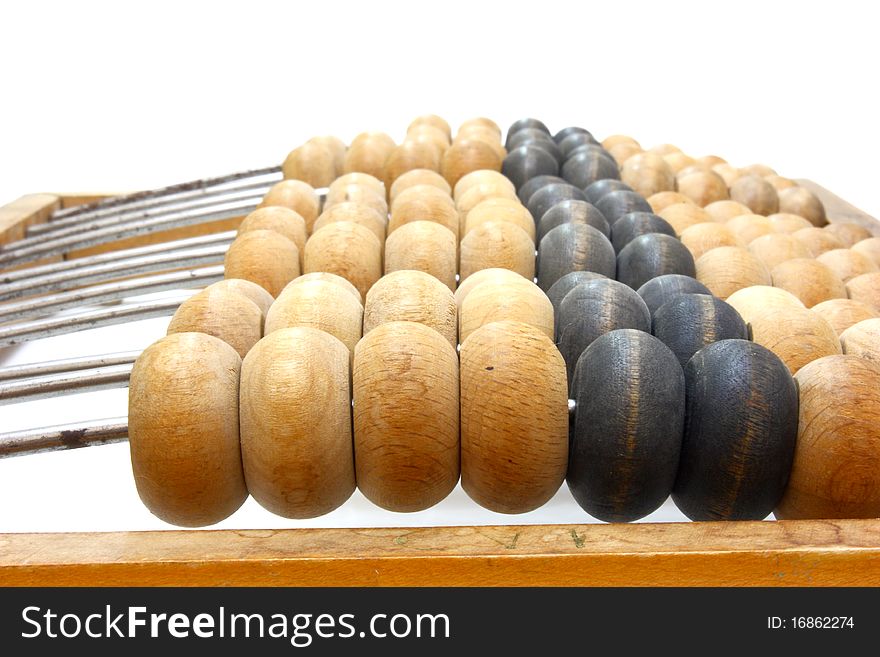 Accounting abacus for financial calculations lies on a white background. Accounting abacus for financial calculations lies on a white background
