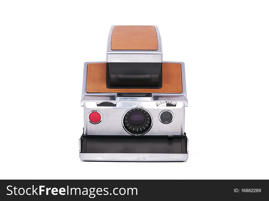 Vintage Folding Instant Camera Isolated on a White Background. Vintage Folding Instant Camera Isolated on a White Background