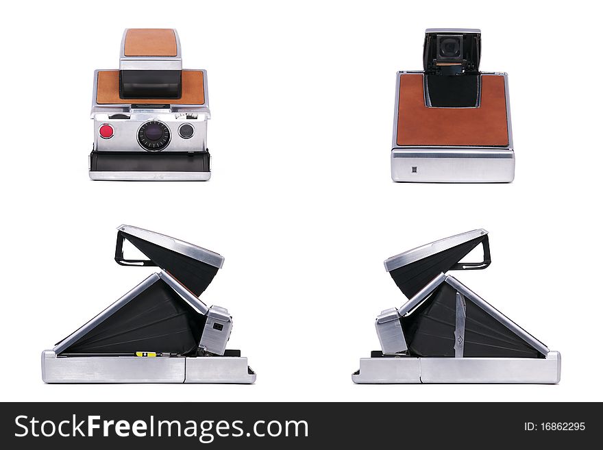 Four Sides of a Vintage Folding Instant Camera Isolated on a White Background. Four Sides of a Vintage Folding Instant Camera Isolated on a White Background