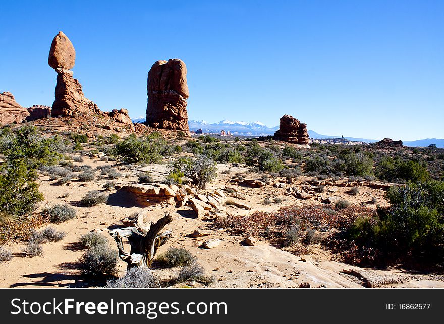 Balanced Rock area in Arches National Park in Utah.