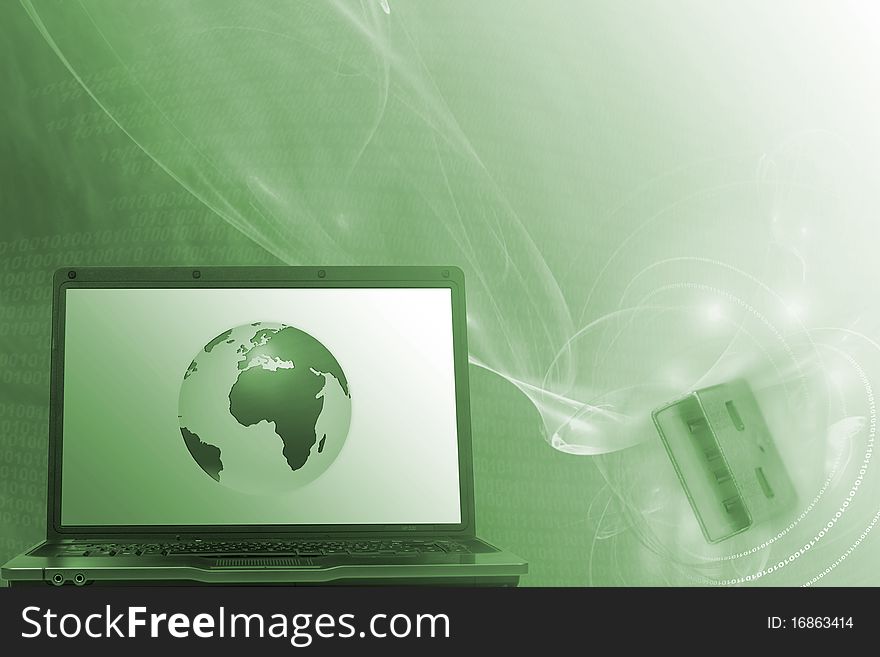 Dynamic internet concept background with globe laptop and plug