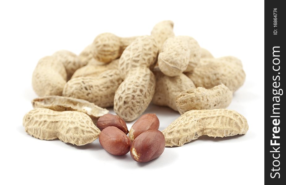 Peanuts on a white background