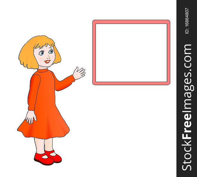 Little girl show a board, illustration
