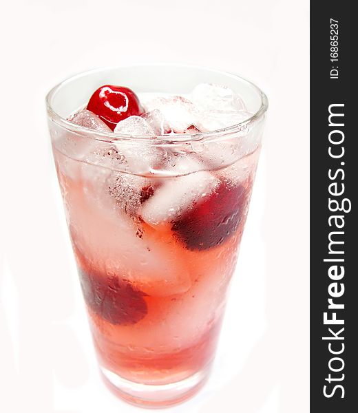 Red cherry juice with ice cold drink. Red cherry juice with ice cold drink