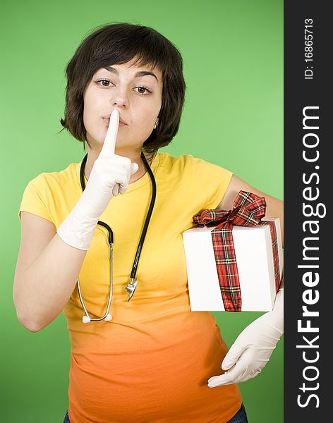 Medical doctor with gift box