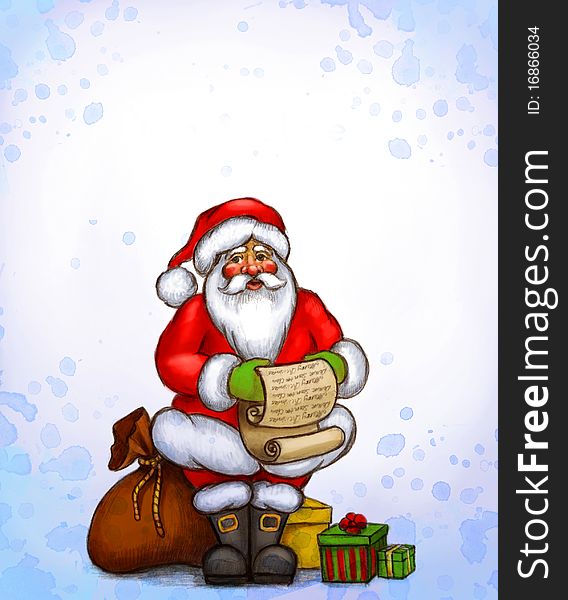 Christmas background with illustration of Santa Claus