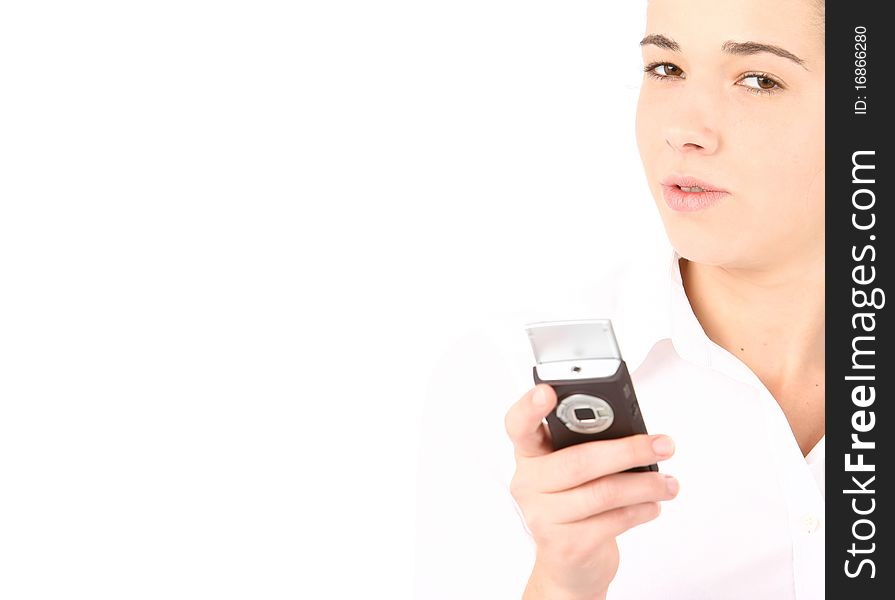 Portrait of beautiful business woman using cell phone with shallow depth feild