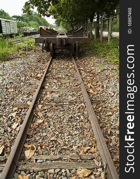 Old and rusted wagon trains over a railway. Old and rusted wagon trains over a railway.