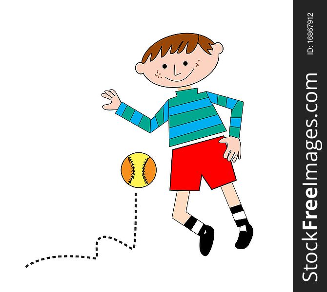 A illustration of a kid and ball playing outside. A illustration of a kid and ball playing outside