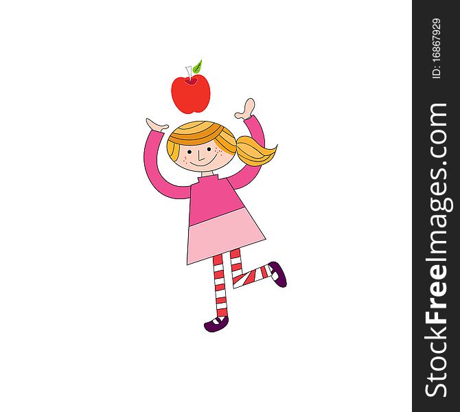 A illustration of a girl playing with apple. A illustration of a girl playing with apple.