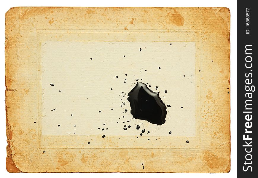 A old paper with a ink blot as a background or texture on white