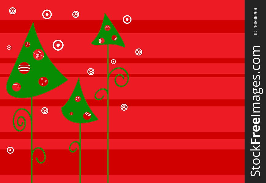 Vector picture for Christmas. Green trees an red background. Vector picture for Christmas. Green trees an red background