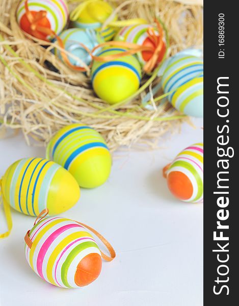Painted Colorful Easter Eggs isolated in studio