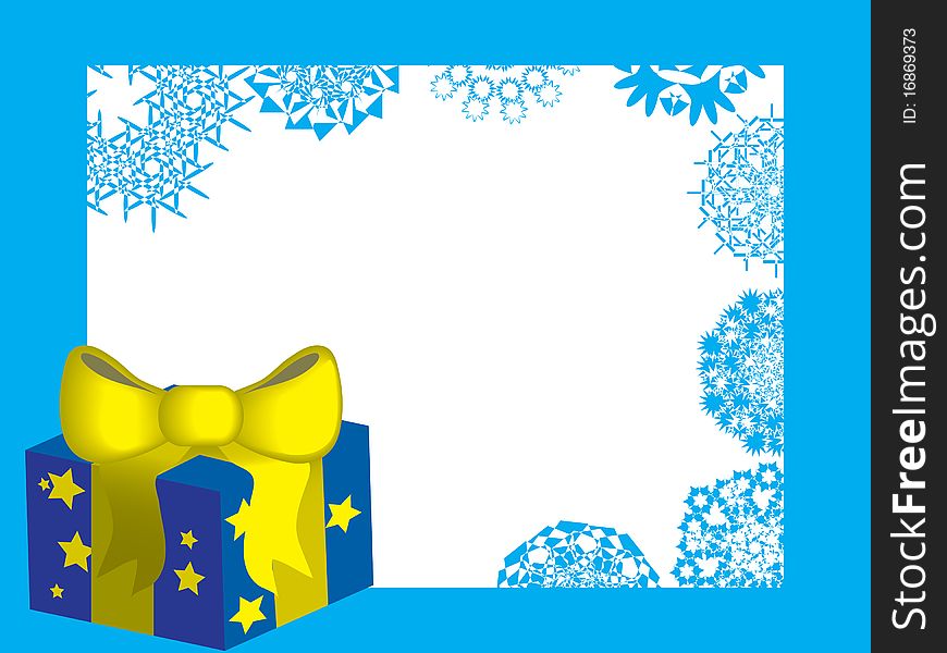 Christmas background, gift box and snowflakes