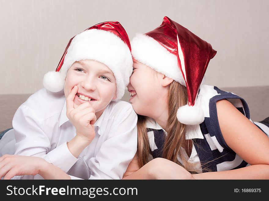 Happy children in santa hat