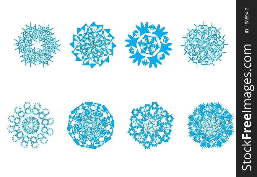 Set of blue snowflakes.