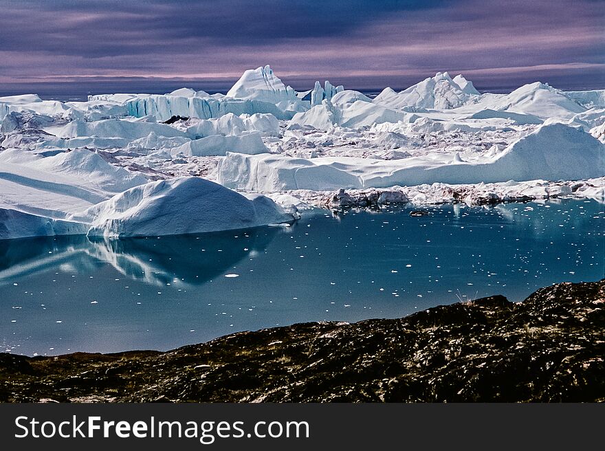 Icefjord near to Illulissat in a magic evening light, Greenland