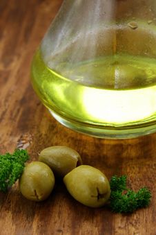 Olive Oil And Green Olives Stock Photo Olive Oil And Green Olives Stock Photo