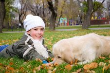 Boy Playing In Autumn Park Stock Image