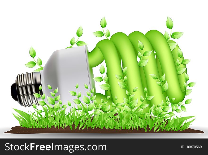 Illustration of recycle cfl surrouneded with leaves